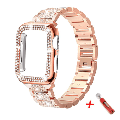 Diamond Watch Strap With Case + FREE Strap Adjuster Tool Rose Gold / 38mm (Series 1, 2 & 3)