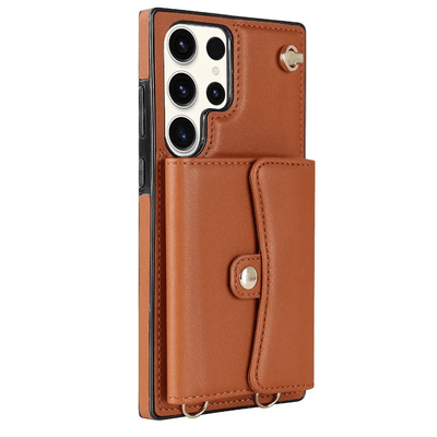 Cardholder Leather Case With Lanyard for Samsung S Series Samsung S9 / Brown
