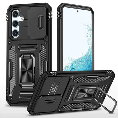 Magnetic Case With Kickstand & Camera Cover For Samsung A Series Galaxy A12 / Black