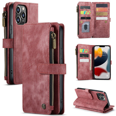 Zipper Leather Wallet Phone Case iPhone SE 2020 / Red