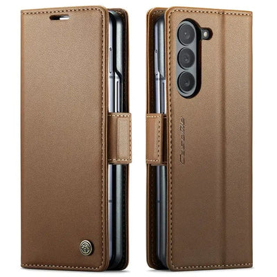 RFID Leather Card Holder Case For Samsung Z Fold Samsung Z Fold 5 / Brown